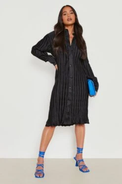 Vestito Camicia Midi Petite Plissettato A Pieghe -Negozio al dettaglio Vestiti gzz23437 black xl 2