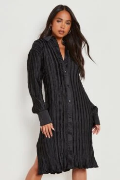 Vestito Camicia Midi Petite Plissettato A Pieghe -Negozio al dettaglio Vestiti gzz23437 black xl 3