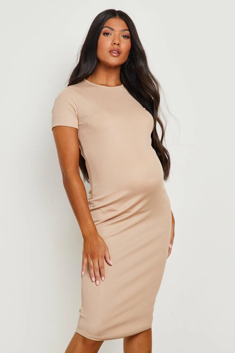 Vestito Midi Premaman A Coste Con Maniche Corte 4 Vestito Midi Premaman A Coste Con Maniche Corte - immagine 4