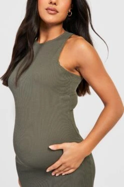 Vestito Midi Premaman A Coste Con Scollo A Vogatore 7 Vestito Midi Premaman A Coste Con Scollo A Vogatore -Negozio al dettaglio Vestiti gzz23452 khaki xl 3