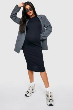 Vestito Midi Premaman A Coste Con Maniche Corte 6 Vestito Midi Premaman A Coste Con Maniche Corte -Negozio al dettaglio Vestiti gzz23453 black xl 2