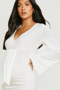 Vestito Midi Premaman Con Ruches -Negozio al dettaglio Vestiti gzz23469 ivory xl 3