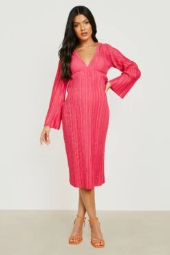 Vestito Midi Premaman Plissettato Con Maniche Svasate -Negozio al dettaglio Vestiti gzz23472 hot20pink xl 2