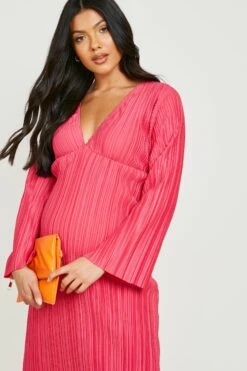 Vestito Midi Premaman Plissettato Con Maniche Svasate -Negozio al dettaglio Vestiti gzz23472 hot20pink xl 3