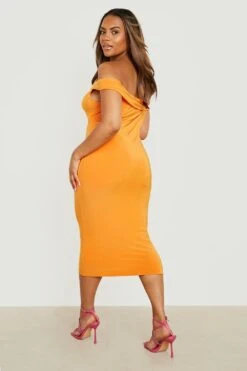 Vestito Midi Plus Size Seducente Su Due Livelli Con Spalle Scoperte -Negozio al dettaglio Vestiti gzz23484 orange xl 1