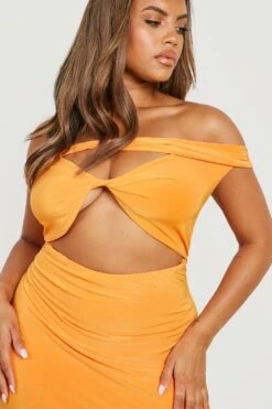 Vestito Midi Plus Size Seducente Su Due Livelli Con Spalle Scoperte -Negozio al dettaglio Vestiti gzz23484 orange xl 3