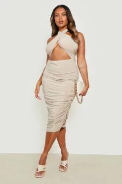 Vestito Midi Plus Size Seducente Allacciato Al Collo Con Ruches