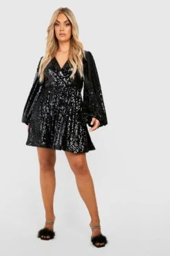 Vestito Skater Plus Size Iridescente Con Maniche A Campana Estreme 6 Vestito Skater Plus Size Iridescente Con Maniche A Campana Estreme -Negozio al dettaglio Vestiti gzz23488 black xl 2