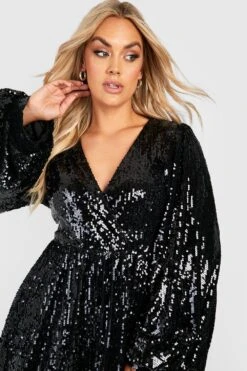 Vestito Skater Plus Size Iridescente Con Maniche A Campana Estreme 7 Vestito Skater Plus Size Iridescente Con Maniche A Campana Estreme -Negozio al dettaglio Vestiti gzz23488 black xl 3