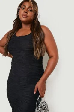 Vestito Midi Plus Size A Coste Ondulate Con Scollo Rotondo 7 Vestito Midi Plus Size A Coste Ondulate Con Scollo Rotondo -Negozio al dettaglio Vestiti gzz23564 black xl 3