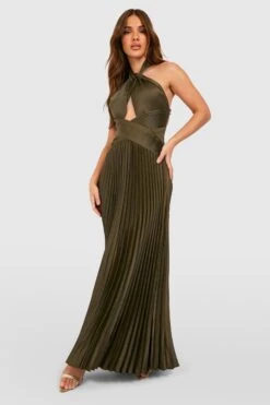 Vestito Maxi Allacciato Al Collo In Raso Con Dettagli Attorcigliati