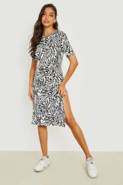 Vestito T-shirt Midi Zebrato Con Spacco -Negozio al dettaglio Vestiti gzz23636 black xl 2