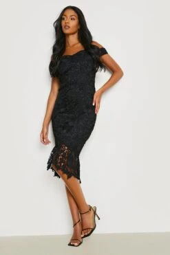 Vestito Midi Tall Premium In Pizzo Con Spalle Scoperte -Negozio al dettaglio Vestiti gzz23786 black xl 2