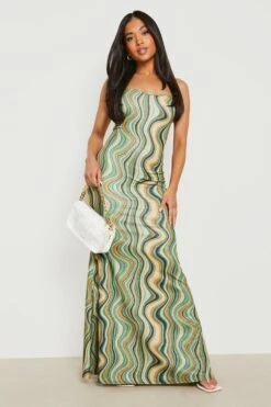 Vestito Maxi Petite Marmorizzato Glitterato Con Scollo Rotondo Sul Retro -Negozio al dettaglio Vestiti gzz23814 khaki xl 2