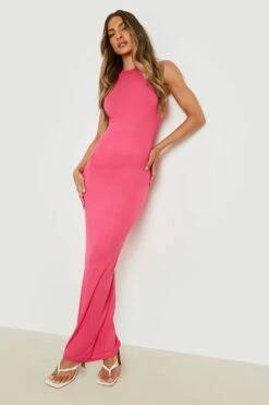 Vestito Maxi Basic Con Scollo A Vogatore -Negozio al dettaglio Vestiti gzz23843 pink xl 2