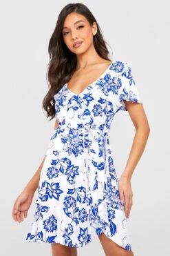 Vestito Da Cocktail A Incrocio Con Motivi Stile Porcellana