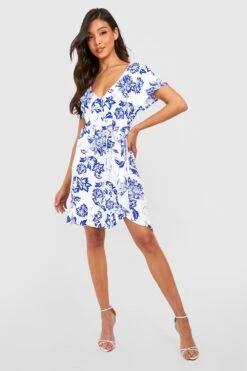 Vestito Da Cocktail A Incrocio Con Motivi Stile Porcellana -Negozio al dettaglio Vestiti gzz23876 blue xl 2