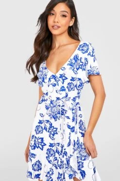 Vestito Da Cocktail A Incrocio Con Motivi Stile Porcellana -Negozio al dettaglio Vestiti gzz23876 blue xl 3