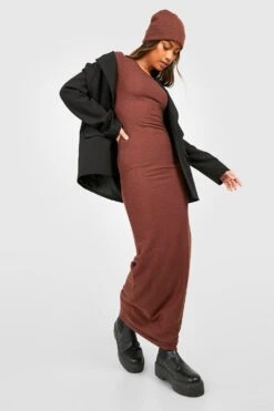 Vestito Maxi A Maniche Corte A Coste Ondulate