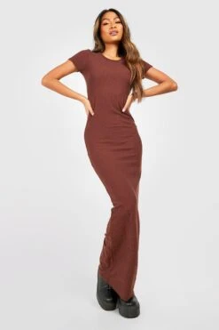 Vestito Maxi A Maniche Corte A Coste Ondulate -Negozio al dettaglio Vestiti gzz23884 chocolate xl 2