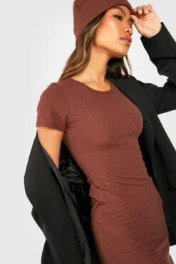 Vestito Maxi A Maniche Corte A Coste Ondulate -Negozio al dettaglio Vestiti gzz23884 chocolate xl 3