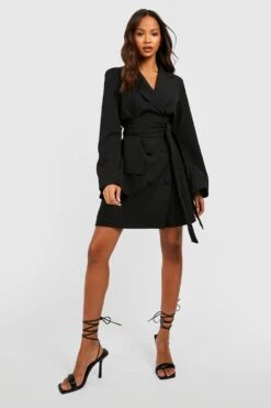 Vestito Blazer Con Fascia In Vita Stile Obi E Maniche Svasate -Negozio al dettaglio Vestiti gzz23934 black xl 2