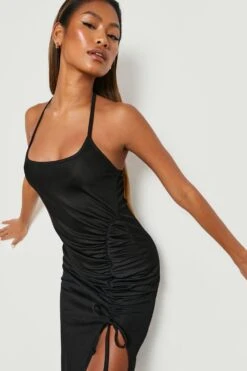 Vestito Midi A Coste Con Scollo Rotondo E Ruches -Negozio al dettaglio Vestiti gzz23946 black xl 3