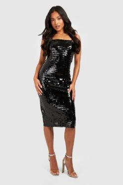 Vestito Midi Petite Con Scollo Quadrato E Paillettes -Negozio al dettaglio Vestiti gzz24046 black xl 2