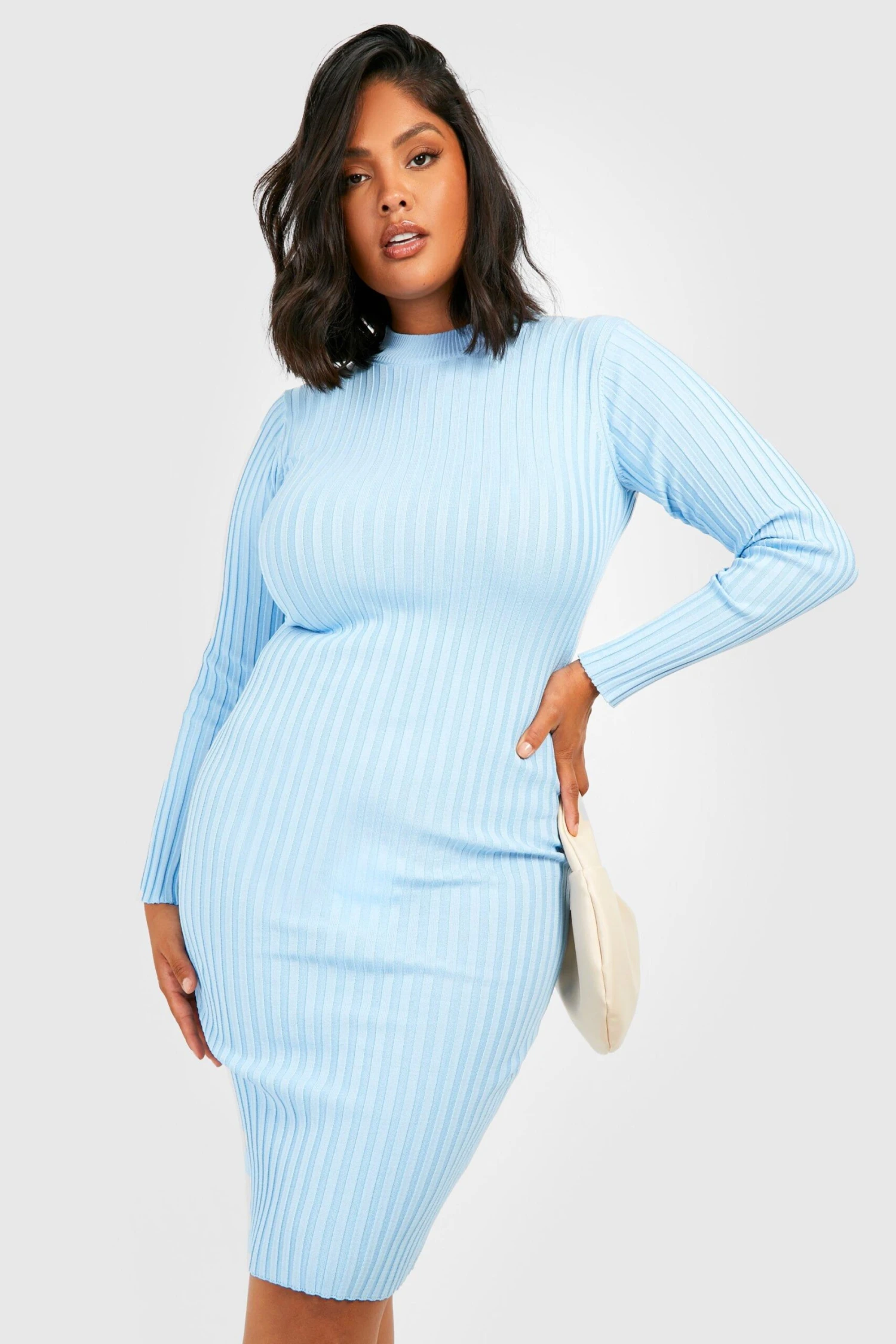 Vestito Midi Plus Size In Maglia A Coste Ampie In Due Toni 3 Vestito Midi Plus Size In Maglia A Coste Ampie In Due Toni - immagine 3