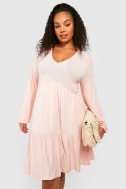 Vestito Grembiule Plus Size A Maniche Lunghe Con Scollo A V E Balze