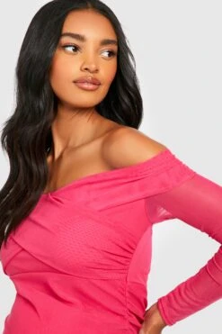 Vestito Midi Premaman In Rete Con Ruches E Spalle Scoperte -Negozio al dettaglio Vestiti gzz24339 hot20pink xl 3