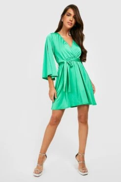 Vestito Skater Seducente Con Cintura E Maniche Svasate -Negozio al dettaglio Vestiti gzz24359 green xl 2