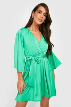 Vestito Skater Seducente Con Cintura E Maniche Svasate -Negozio al dettaglio Vestiti gzz24359 green xl 3