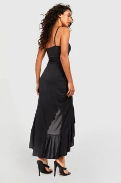 Vestito Longuette Seducente Con Cintura E Volant Sul Fondo -Negozio al dettaglio Vestiti gzz24363 black xl 1