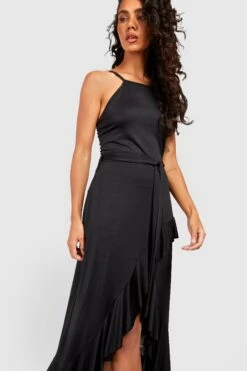 Vestito Longuette Seducente Con Cintura E Volant Sul Fondo -Negozio al dettaglio Vestiti gzz24363 black xl 2