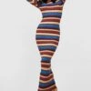 Vestito Maxi In Maglia A Coste A Righe Spesse