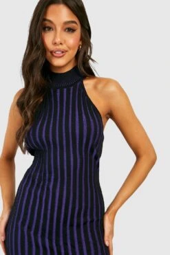 Vestito Longuette In Maglia A Coste In Due Toni A Contrasto -Negozio al dettaglio Vestiti gzz24407 purple xl 2