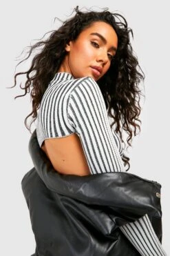 Vestito In Maglia A Coste Ampie In Due Toni Aperto Sul Retro -Negozio al dettaglio Vestiti gzz24413 ivory xl 3