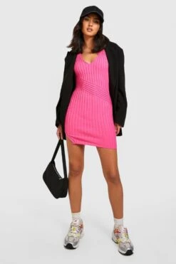 Vestito A Coste Ampie In Due Toni Con Colletto Stile Polo -Negozio al dettaglio Vestiti gzz24420 hot20pink xl 2