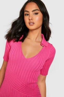 Vestito A Coste Ampie In Due Toni Con Colletto Stile Polo -Negozio al dettaglio Vestiti gzz24420 hot20pink xl 3