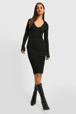 Vestito Longuette In Maglia A Coste Ampie In Due Toni 6 Vestito Longuette In Maglia A Coste Ampie In Due Toni -Negozio al dettaglio Vestiti gzz24421 black xl 2