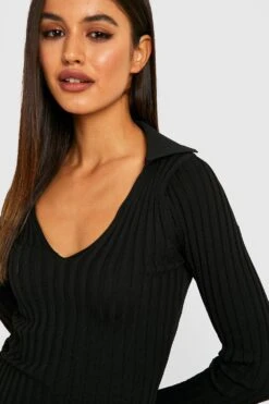 Vestito Longuette In Maglia A Coste Ampie In Due Toni 7 Vestito Longuette In Maglia A Coste Ampie In Due Toni -Negozio al dettaglio Vestiti gzz24421 black xl 3