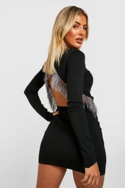 Vestito In Maglia Premium Decorata Aperto Sul Retro