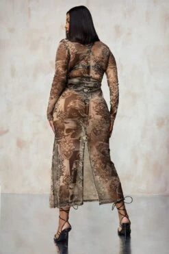 Kourtney Kardashian Barker - Vestito Maxi In Rete Con Stampa -Negozio al dettaglio Vestiti gzz24510 grey xl 3