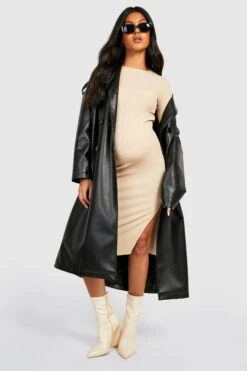 Vestito Midi Premaman A Maniche Lunghe Con Spacco -Negozio al dettaglio Vestiti gzz24636 stone xl 2