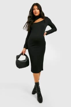 Vestito Midi Premaman Con Cut-out E Collo Alto