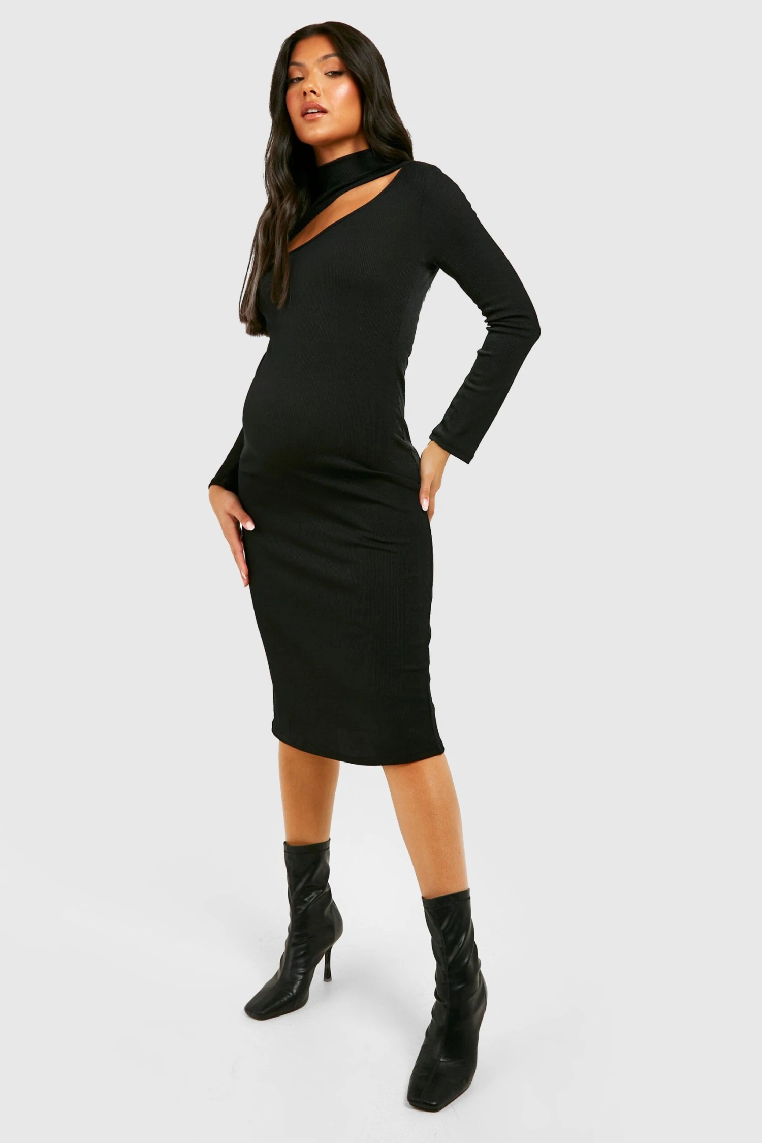 Vestito Midi Premaman Con Cut-out E Collo Alto 3 Vestito Midi Premaman Con Cut-out E Collo Alto - immagine 3