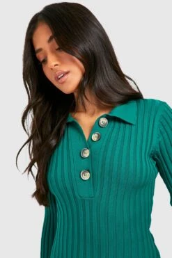 Vestito Midi Petite In Maglia A Coste In Due Toni Con Colletto -Negozio al dettaglio Vestiti gzz24688 green xl 3