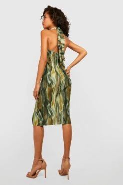 Vestito Midi Allacciato Al Collo Plissettato In Fantasia Tie Dye -Negozio al dettaglio Vestiti gzz24743 khaki xl 1