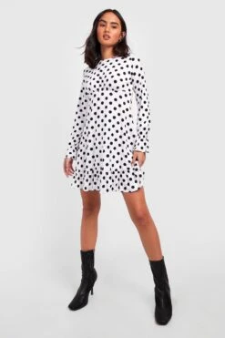 Vestito Skater A Pois Con Ruches Sul Busto 6 Vestito Skater A Pois Con Ruches Sul Busto -Negozio al dettaglio Vestiti gzz24760 white xl 2